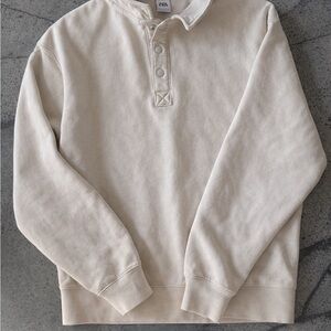 Zara Sandy Beige1/4 Snap Button Up Unisex Oversized Pullover Sweatshirt